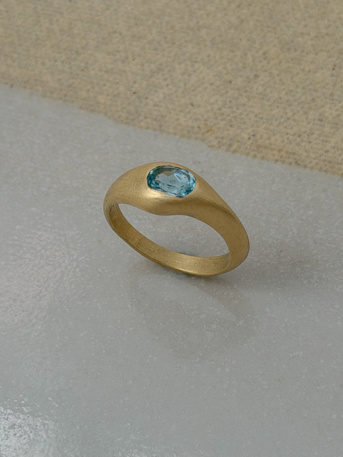 Brushed Gold Aquamarine Signet
