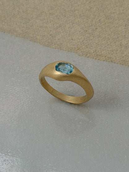 Brushed Gold Aquamarine Signet