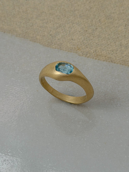 Brushed Gold Aquamarine Signet