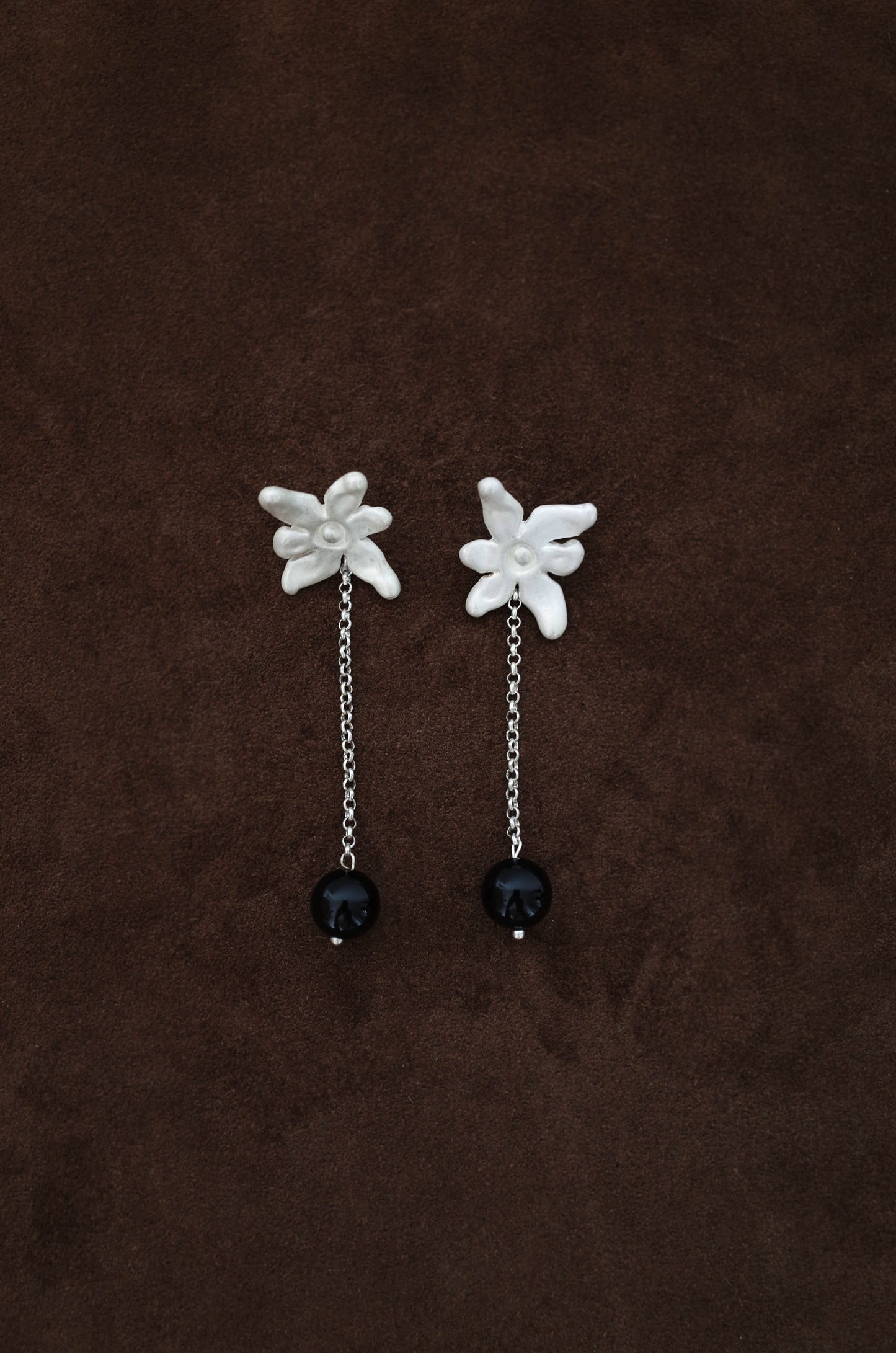 Flower Studs with Onyx Drop