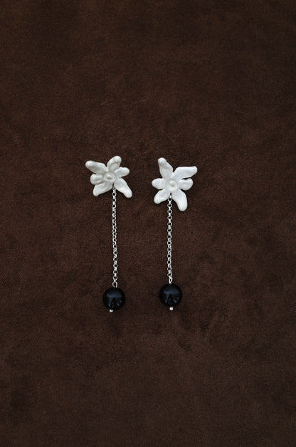 Flower Studs with Onyx Drop