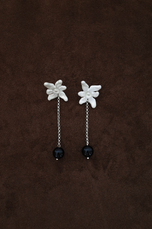Flower Studs with Onyx Drop