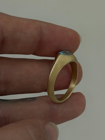 Brushed Gold Aquamarine Signet