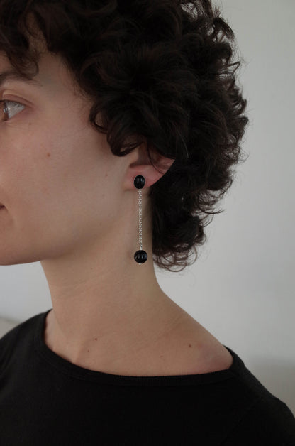 Oval Onyx Drop Earrings