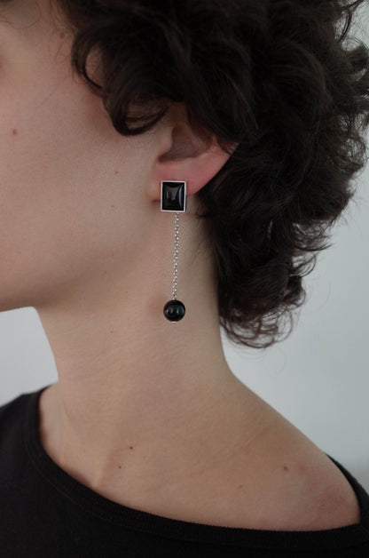Rectangle Onyx Drop Earrings
