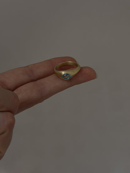 Brushed Gold Aquamarine Signet