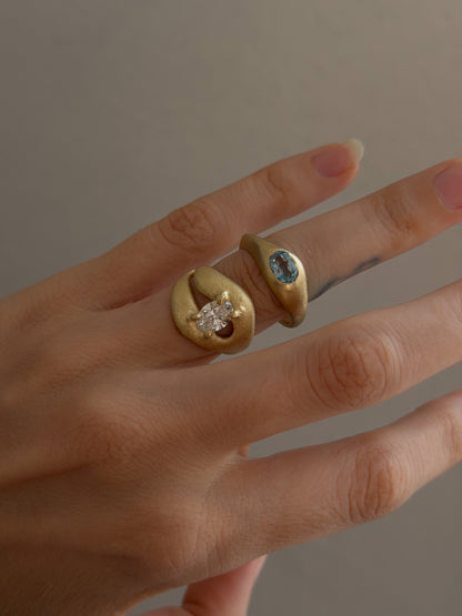 Brushed Gold Aquamarine Signet