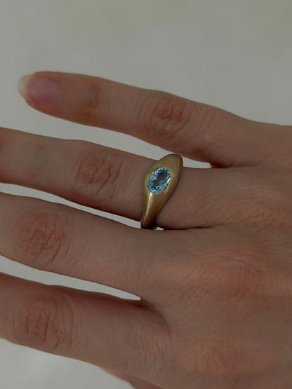 Brushed Gold Aquamarine Signet