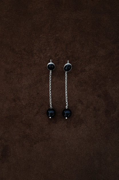 Oval Onyx Drop Earrings