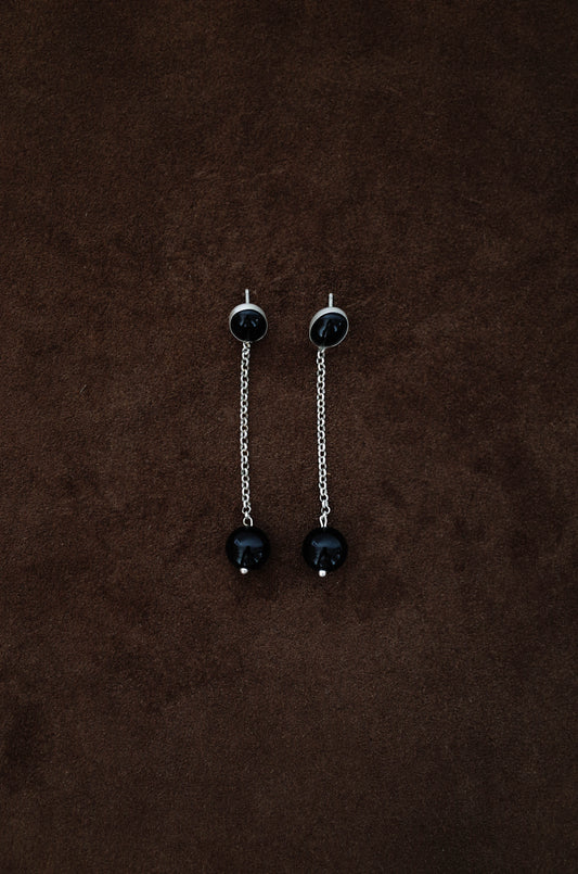 Oval Onyx Drop Earrings