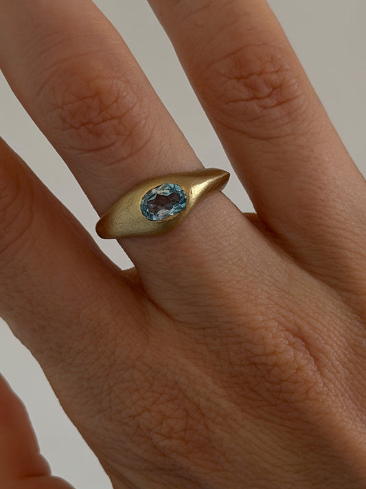Brushed Gold Aquamarine Signet