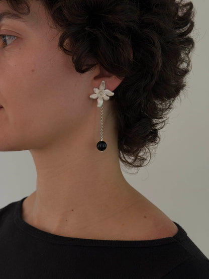 Flower Studs with Onyx Drop